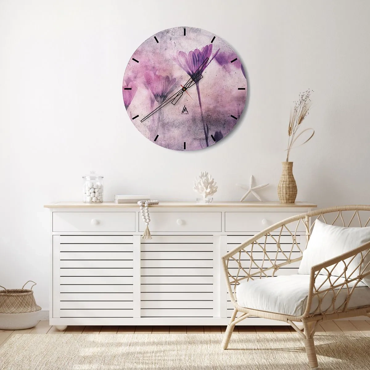 Wall clock - Clock on glass - Dream of Flowers - 30x30 cm