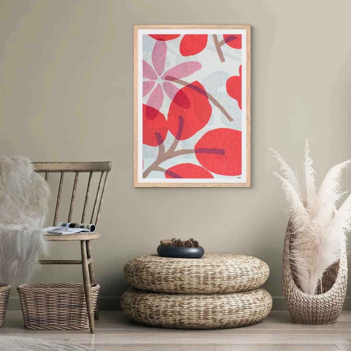 Poster in light oak frame - Flower Composition in Pink - 61x91 cm