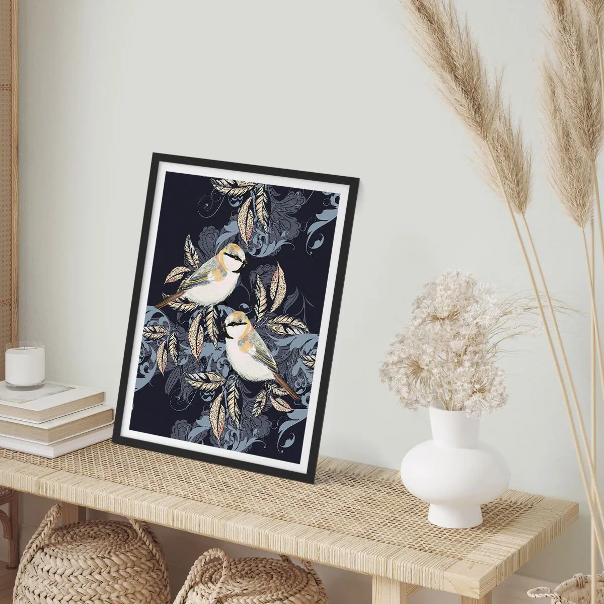 Poster in black frame - Blue and Yellow Chirp - 40x50 cm