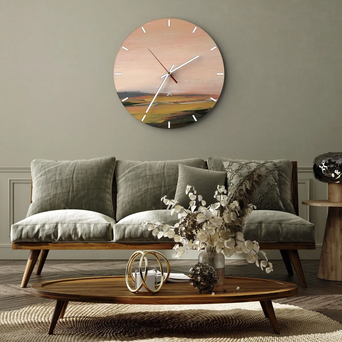 Wall clock - Clock on glass - In Pink Tones - 40x40 cm