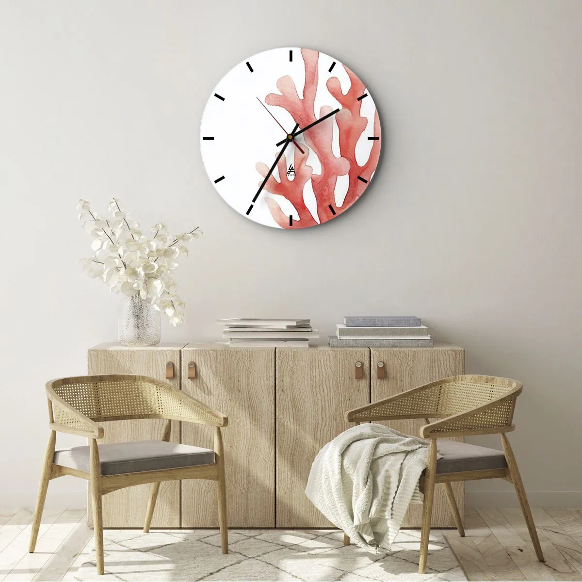 Wall clock - Clock on glass - Coral Colour Colars - 40x40 cm