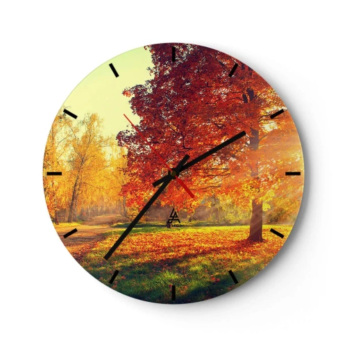 Wall clock - Clock on glass - Autumn landscape with a tree with red leaves in the park - 30x30cm - Ginger Is Beautiful - Modern wall decoration for the living room, kitchen, and bedroom ARTTOR