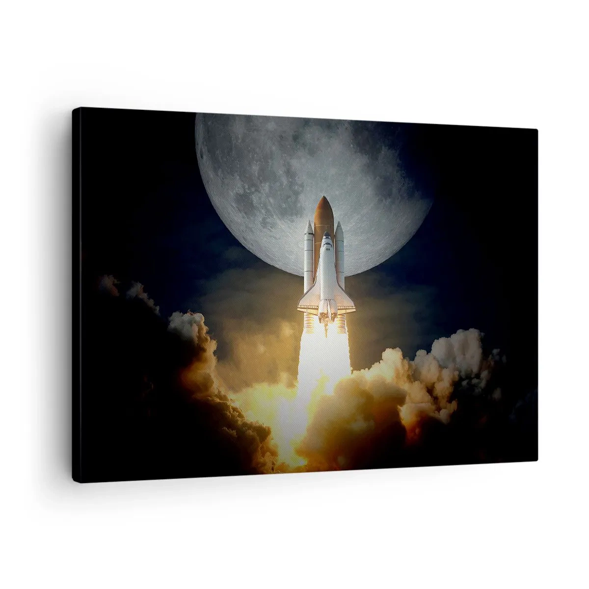 Canvas picture - A rocket taking off against the backdrop of a full moon surrounded by dynamic clouds. - 70x50cm - Beginning of Unearthly Adventure - Modern wall decoration for the living room and bedroom ARTTOR