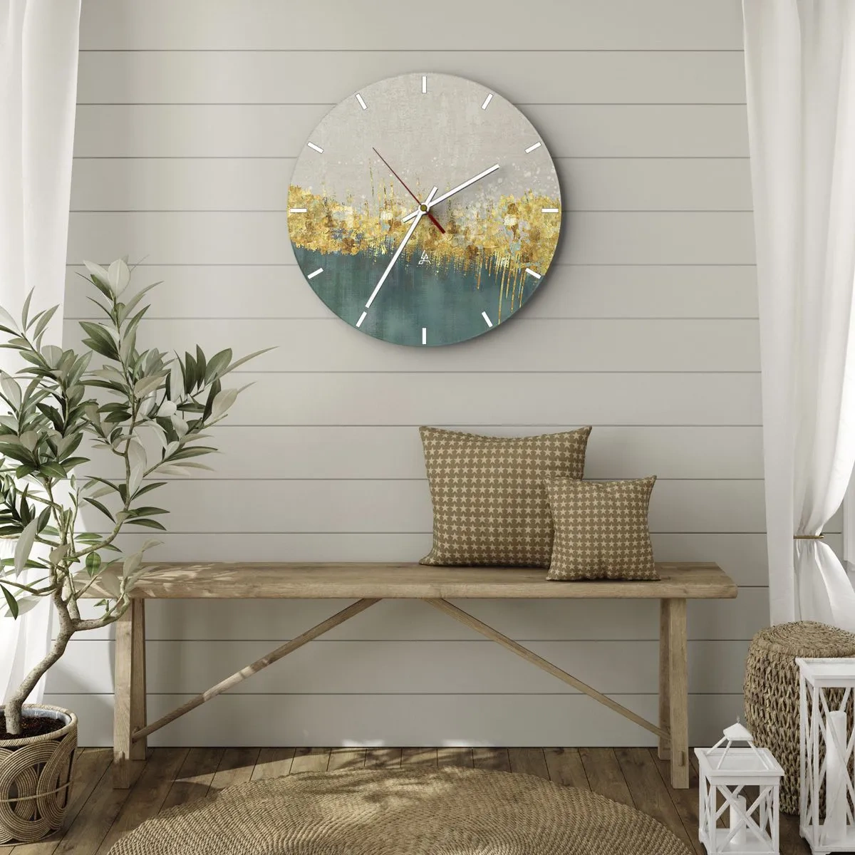 Wall clock - Clock on glass - Golden Border - 30x30 cm