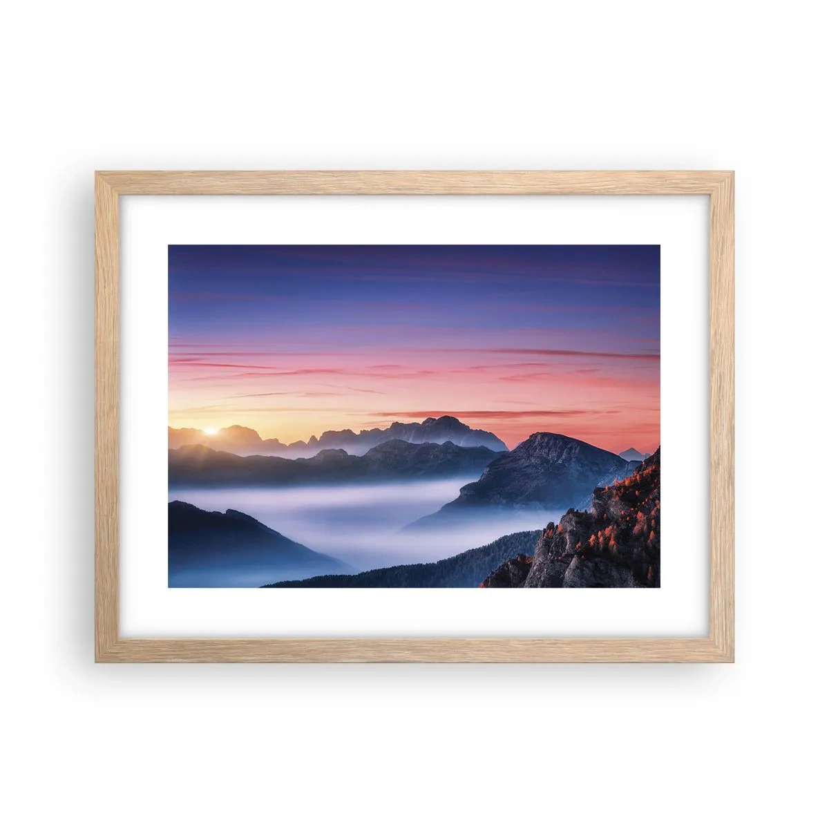 Poster in light oak frame - Over the Valleys - 40x30 cm
