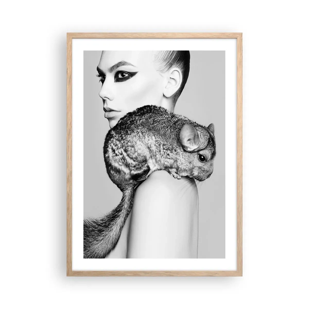 Poster in light oak frame - Lady with a Chinchilla - 50x70 cm