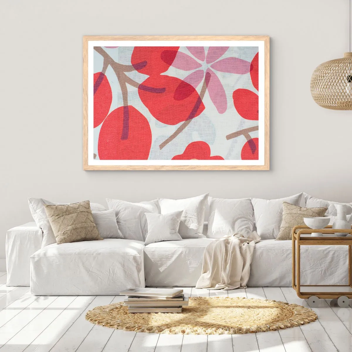 Poster in light oak frame - Flower Composition in Pink - 91x61 cm