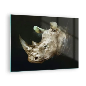 Glass picture - Artistic representation of a rhinoceros head against a dark background - 70x50cm - Real Man Power - Modern wall decoration for the living room and bedroom ARTTOR