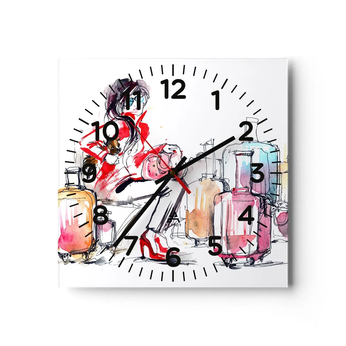 Wall clock - Clock on glass - Let's Sit down before Travel - 40x40 cm