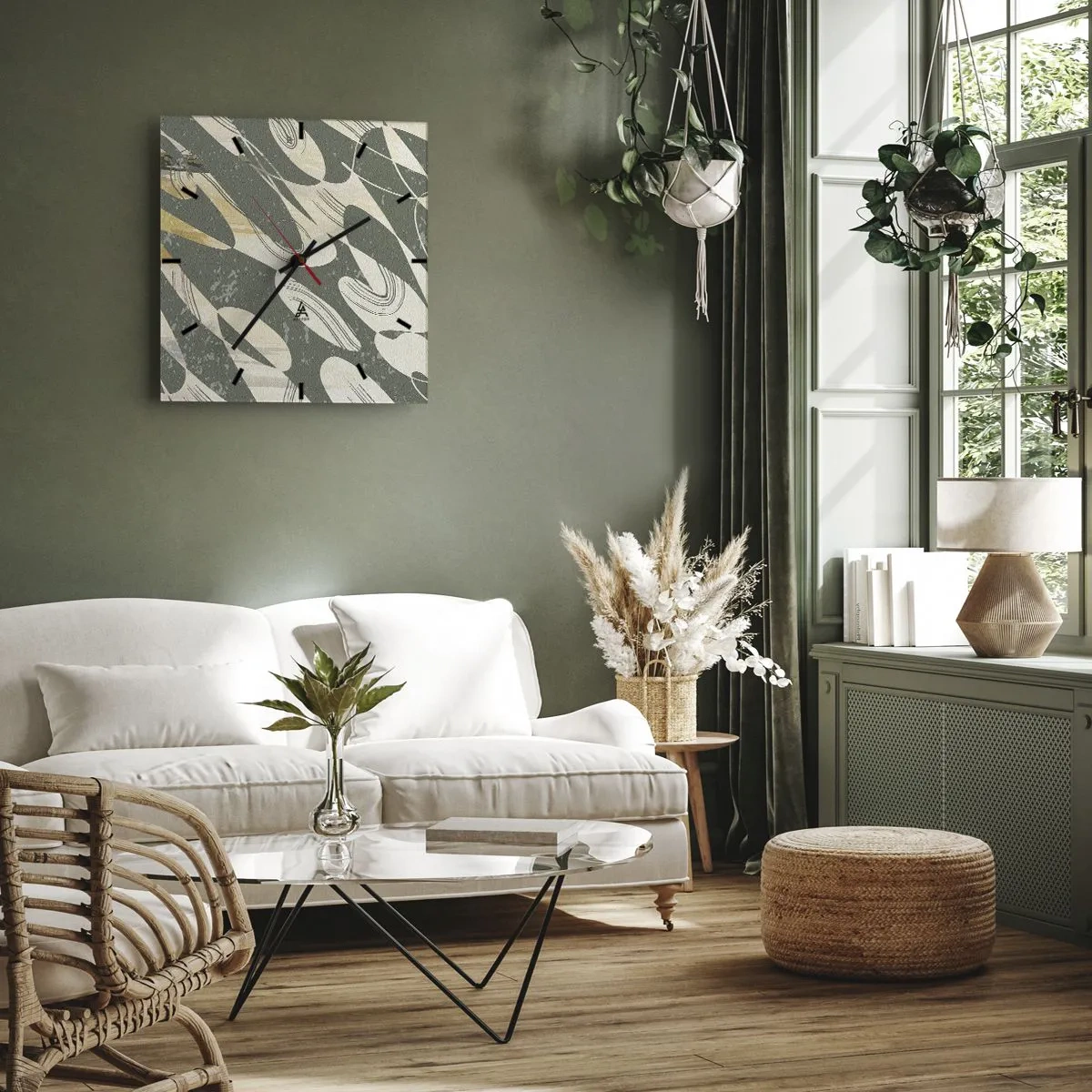Wall clock - Clock on glass - Rhytmic Abstract - 30x30 cm