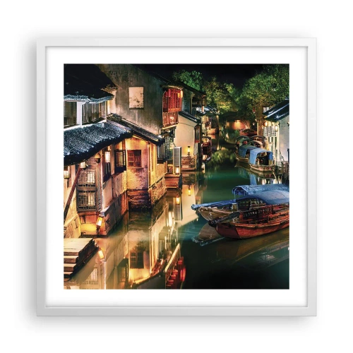 Poster in white frmae - Evening on a Chinese Street - 50x50 cm