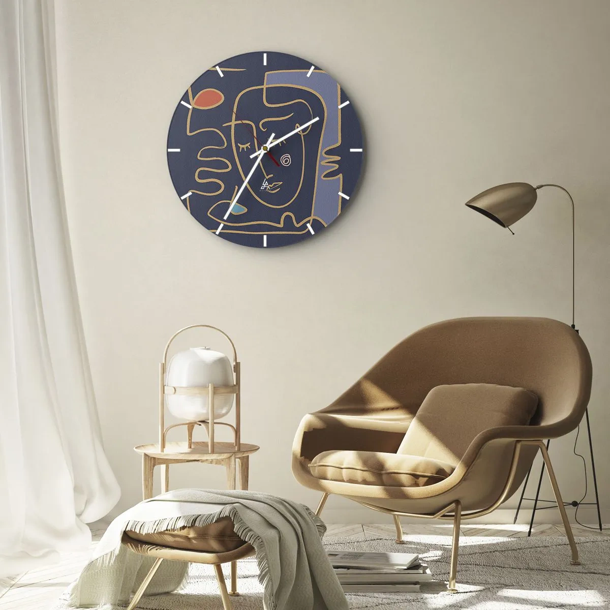 Wall clock - Clock on glass - Deeply In Thoughts - 40x40 cm