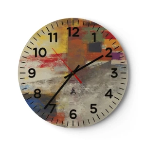 Wall clock - Clock on glass - Geometry of Colours - 30x30 cm