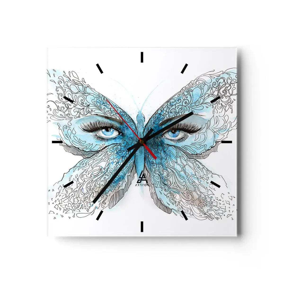Wall clock - Clock on glass - Eros Praying Mantis - 40x40 cm