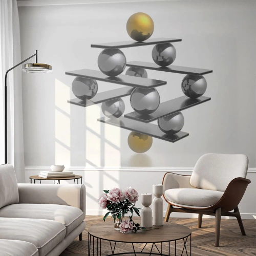 Photo Wallpaper Premium Canvas - Gold-Silver Balance - Abstraction, Metal Balls, 3D - 100x70 cm