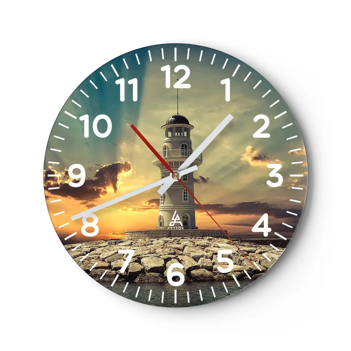 Wall clock - Clock on glass - Light, Hope, Beauty - 30x30 cm