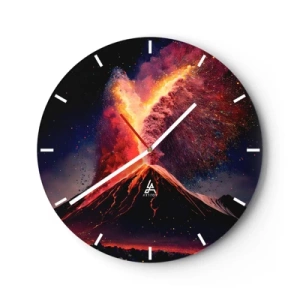 Wall clock - Clock on glass - Volcanic eruption with a fountain of fire and smoke against a night background - 30x30cm - Beauty and Threat - Modern wall decoration for the living room, kitchen, and bedroom ARTTOR