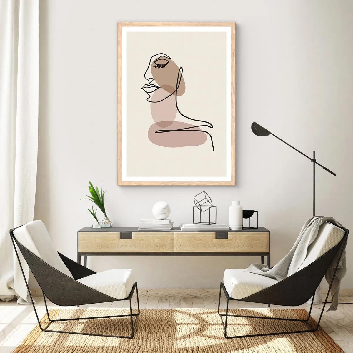 Poster in light oak frame - Listening to Herself - 50x70 cm