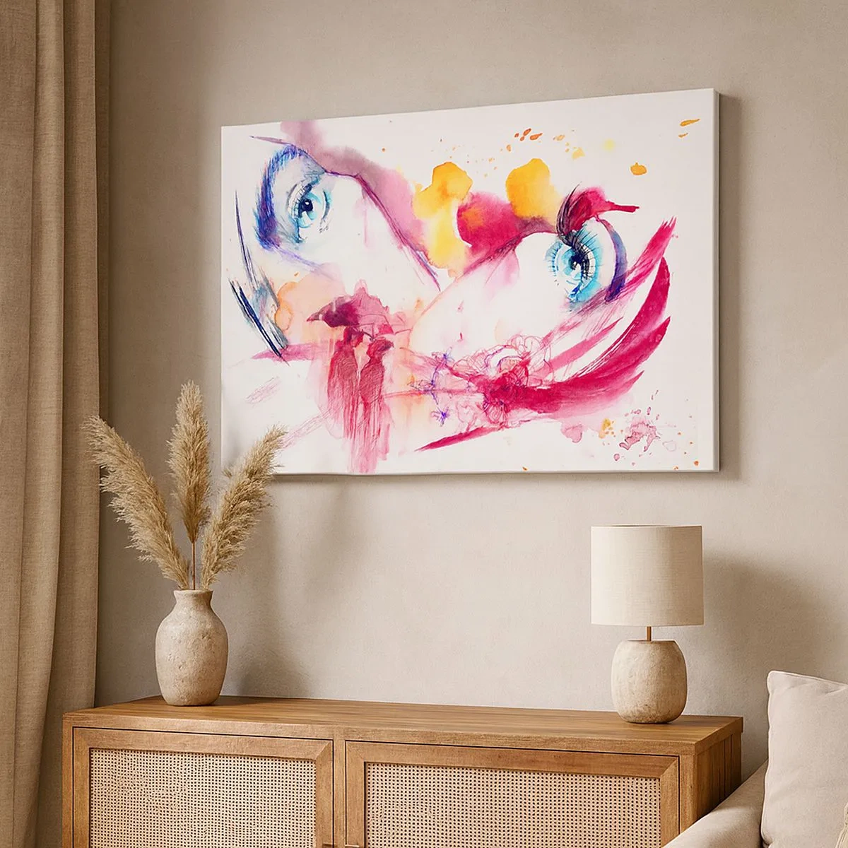 Canvas picture - An abstract face with expressive eyes and red accents. - 70x50cm - In Close-up the World Is Blooming - Modern wall decoration for the living room and bedroom ARTTOR