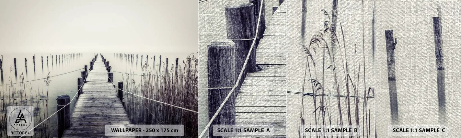 Photo Wallpaper Sample Premium Canvas - Immerse Yourself in Peace - Bridge, Lake, Silence - 100x30 cm