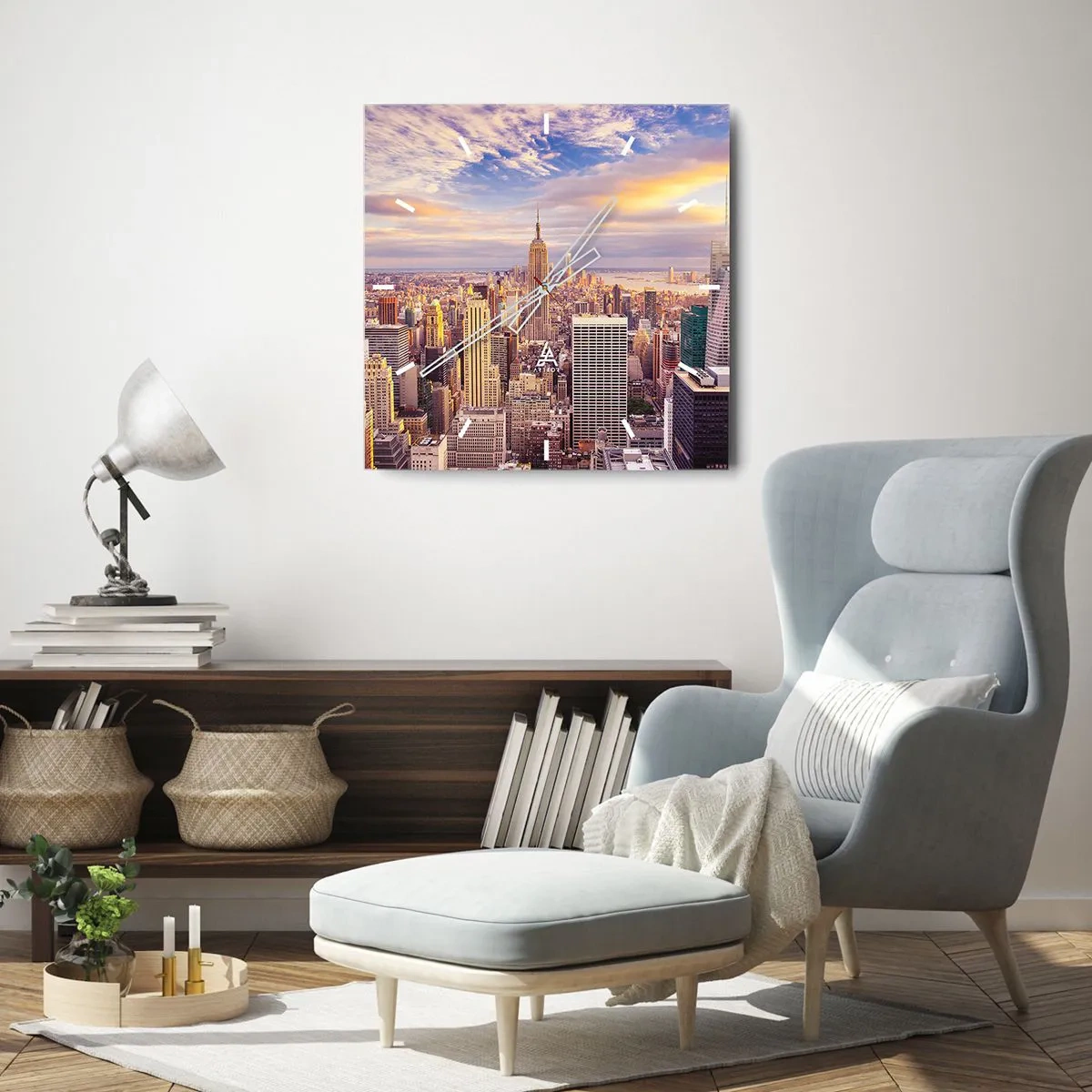 Wall clock - Clock on glass - Reaching the Clouds - 30x30 cm