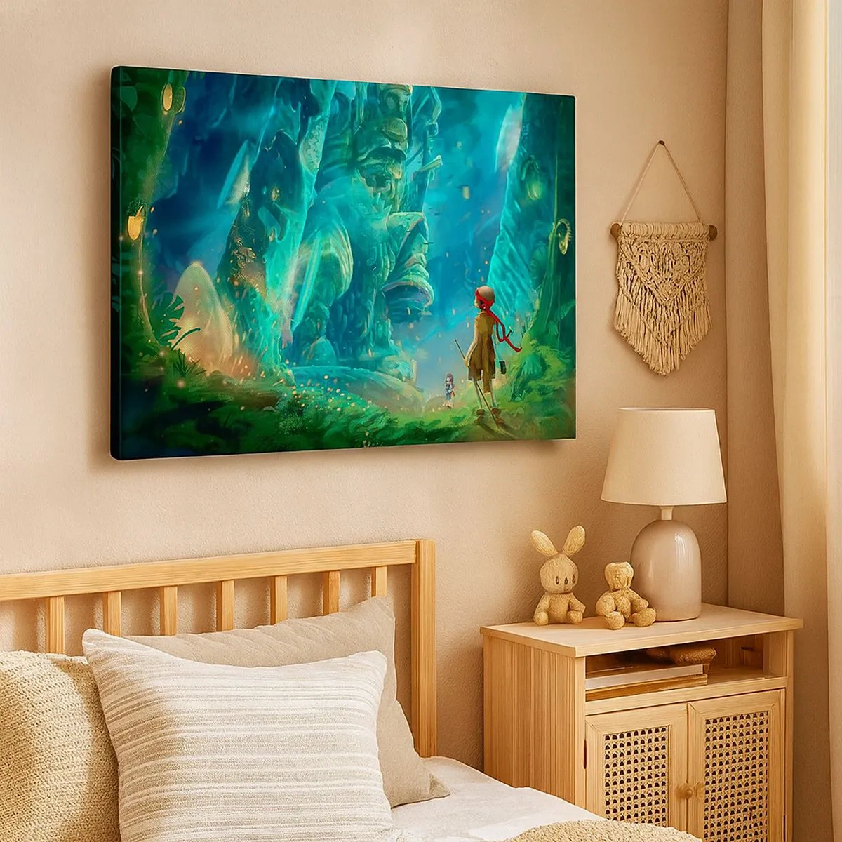 Canvas picture - Magic forest with an explorer character - 70x50cm - From a Book of Fairy Tales - Modern wall decoration for the living room and bedroom ARTTOR