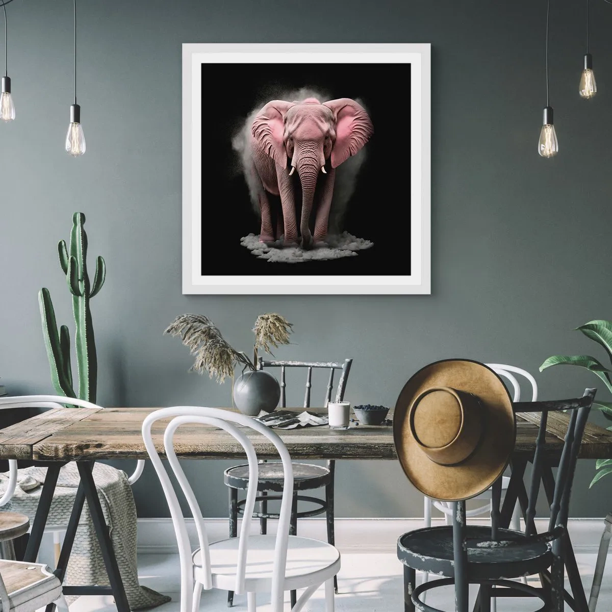 Poster in white frmae - Don't Think About a Pink Elephant! - 30x30 cm