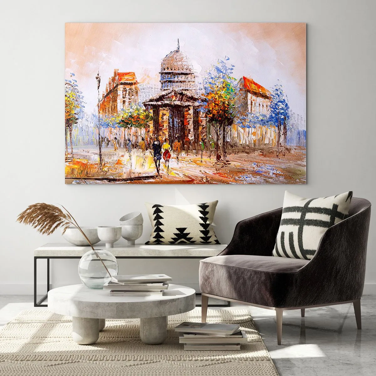 Glass picture - A picturesque city street with a historic building in the background - 70x50cm - Parisian Walk - Modern wall decoration for the living room and bedroom ARTTOR