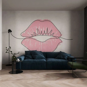 Photo Wallpaper Premium Sand - Ready for a Kiss? - Graphics, Pink lips, Piece - 250x175 cm