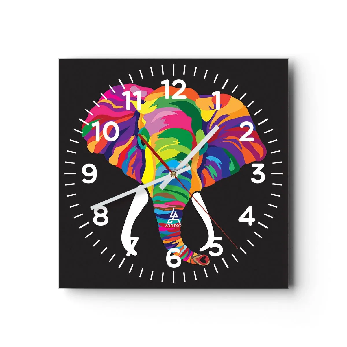 Wall clock - Clock on glass - Elephant That Enjoyed Rainbow Bath - 30x30 cm