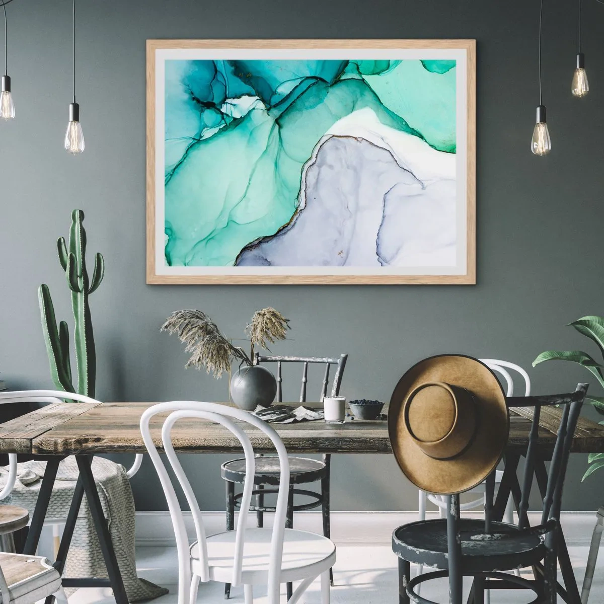 Poster in light oak frame - Study in Turquoise - 100x70 cm