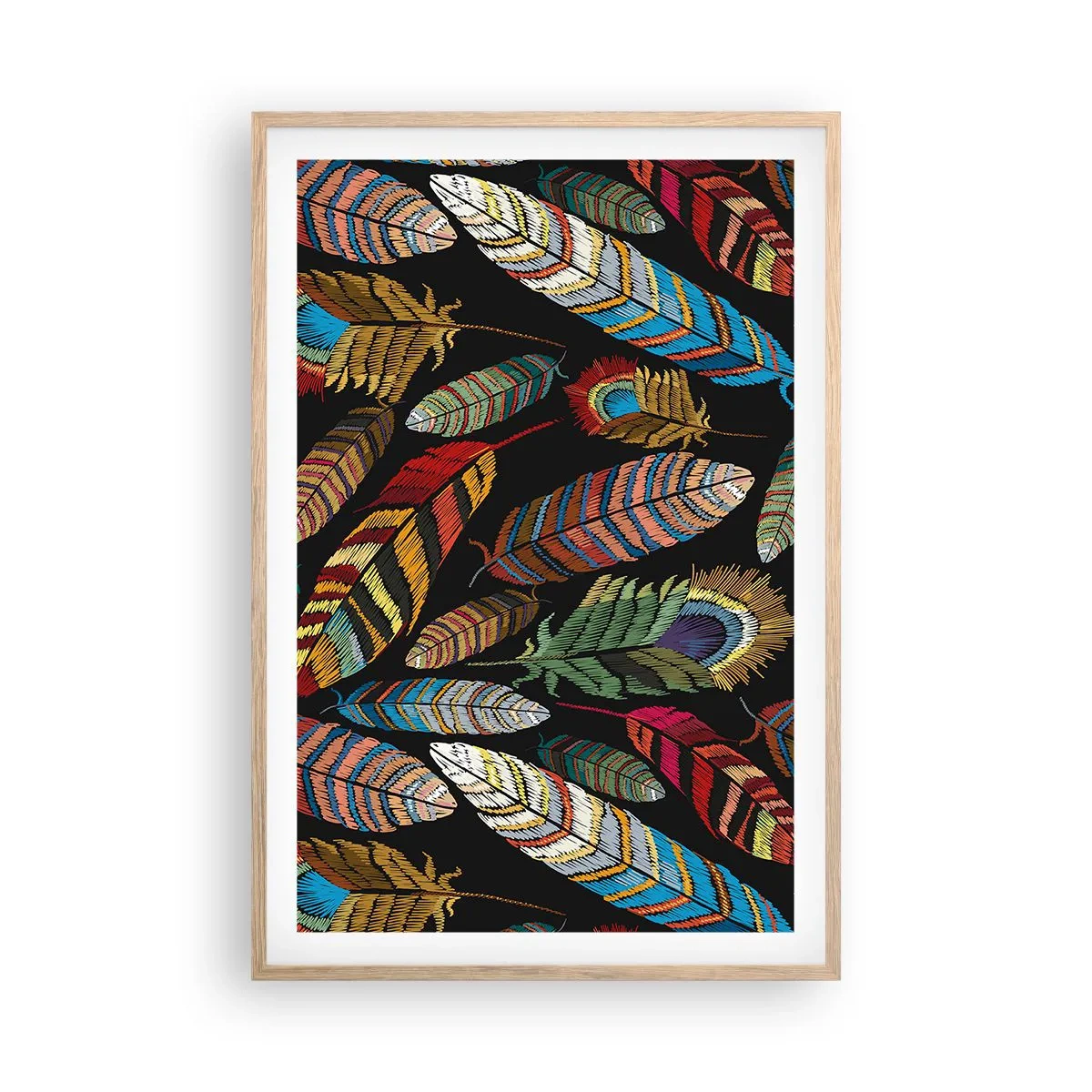 Poster in light oak frame - Bird Carnival - 61x91 cm