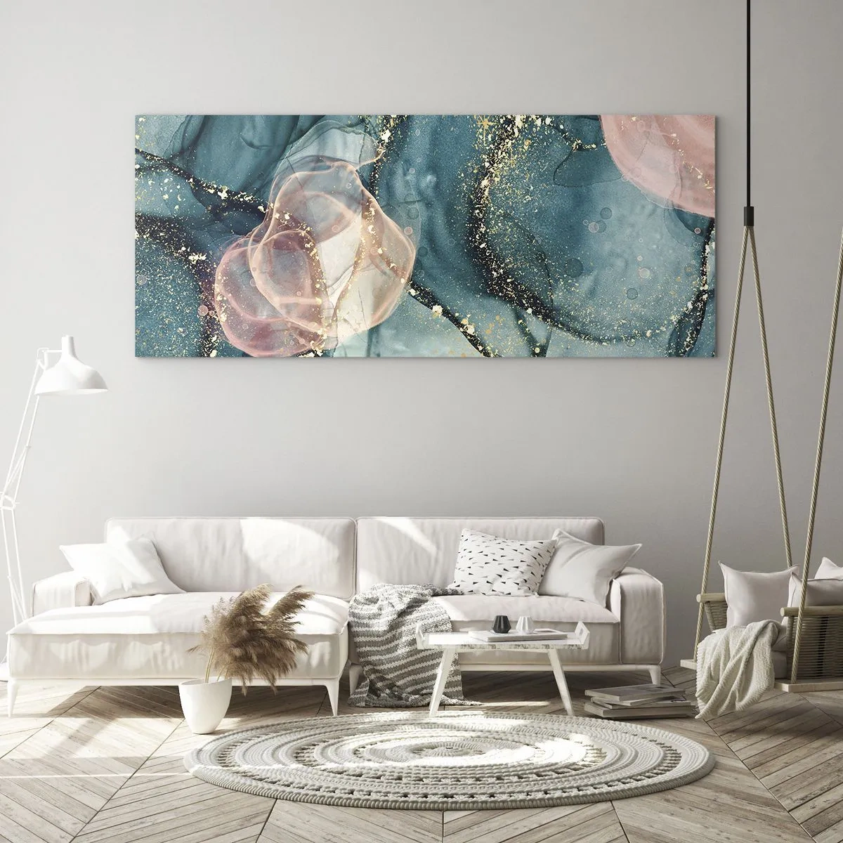 Glass picture - Silm Blue, Tulle Pink - 100x40 cm