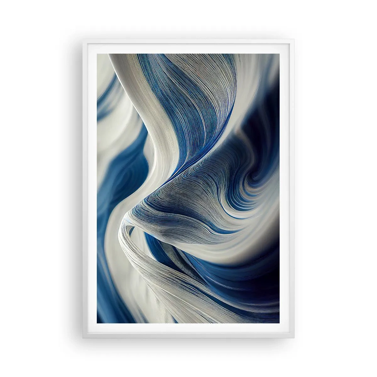 Poster in white frmae - Fluidity of Blue and White - 70x100 cm