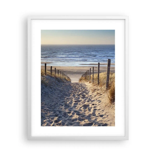 Poster in white frmae - Sound of the Sea, Singing of the Birds, Wild Beach among Grass - 40x50 cm