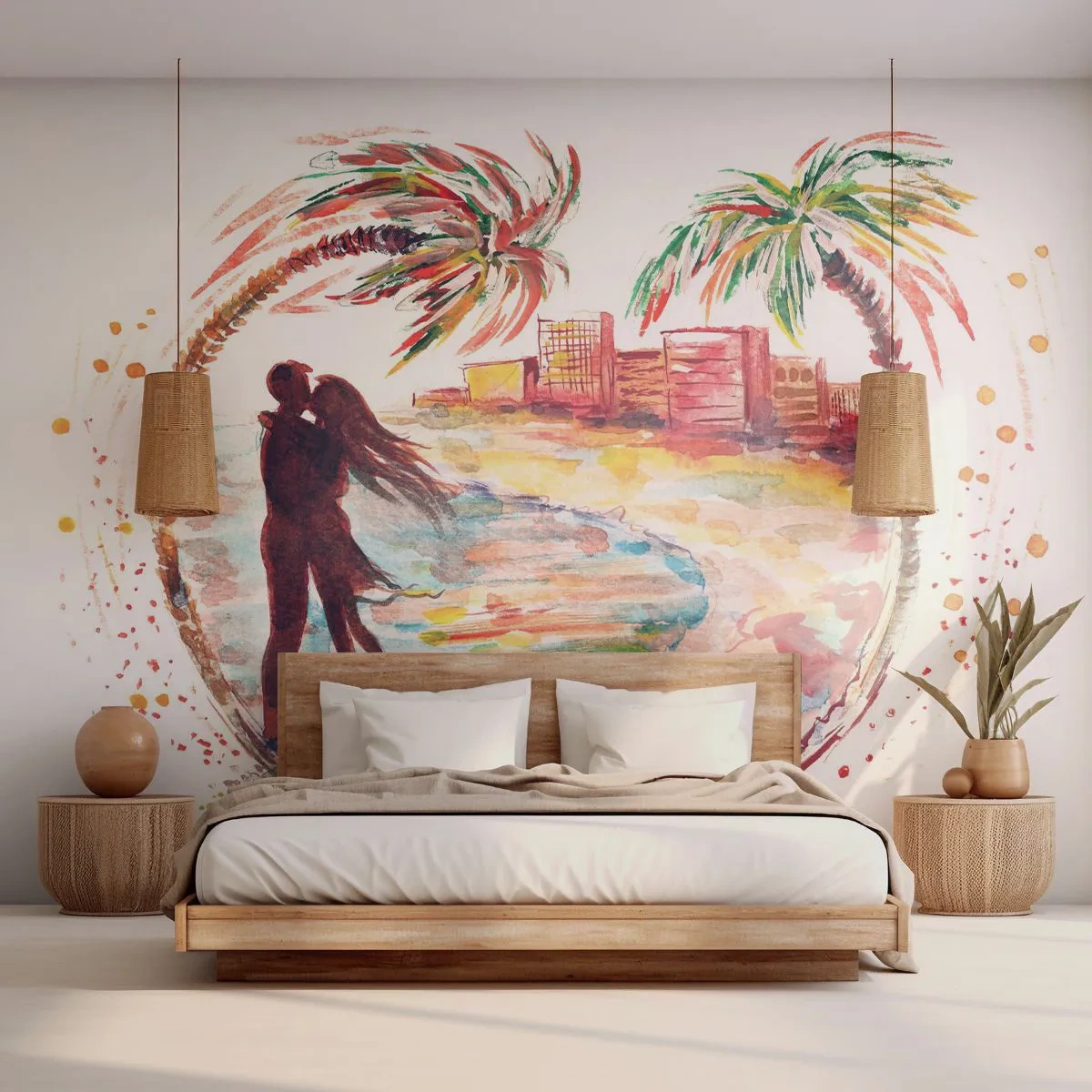 Photo Wallpaper Premium Canvas - Romantic Holiday - People, Coconut Palm, Beach - 500x350 cm