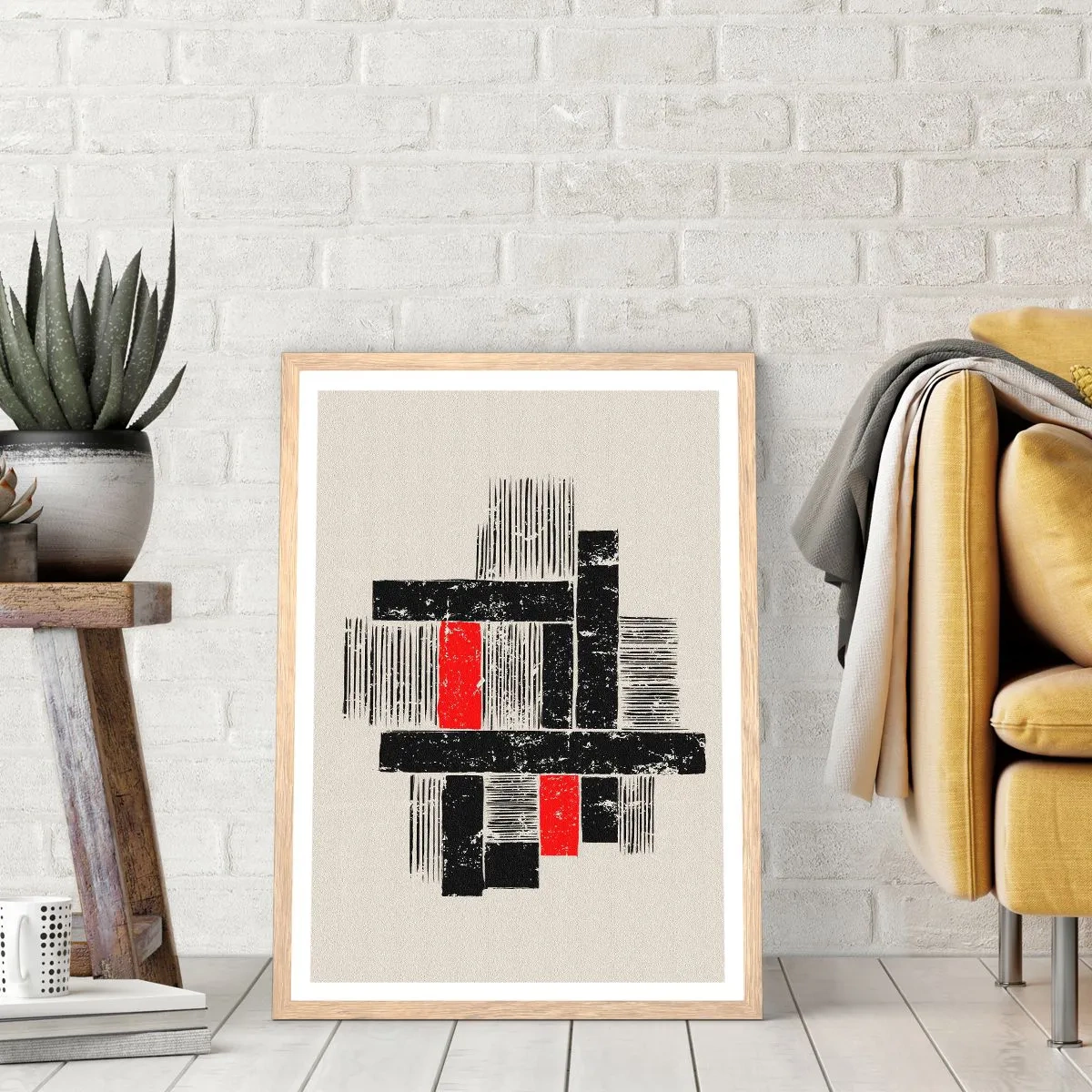 Poster in light oak frame - Red and Black - 50x70 cm