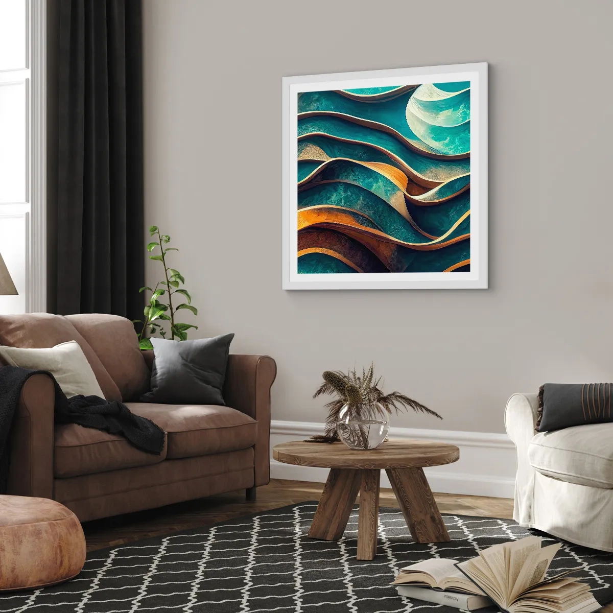 Poster in white frmae - Meanderings of Blue - 30x30 cm