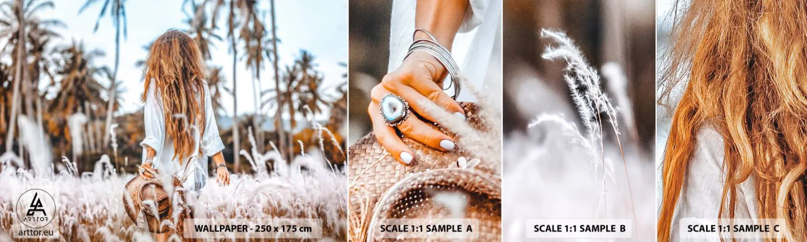 Photo Wallpaper Sample Standard Eco - Born from Grass Fluff - Woman, Vintage, Boho - 100x30 cm