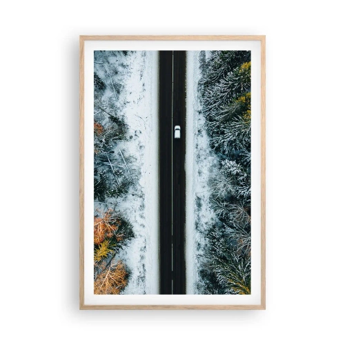 Poster in light oak frame - Through a Wintery Forest - 61x91 cm