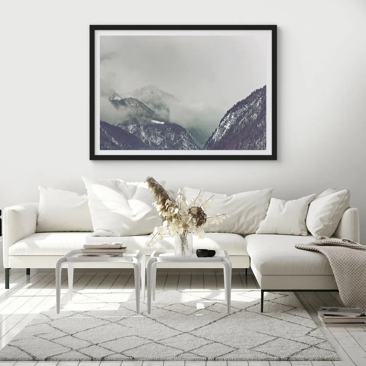 Poster in black frame - Foggy valley - 70x50 cm