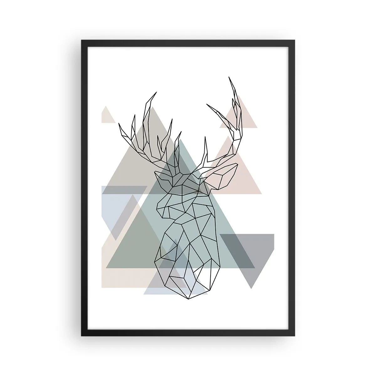 Poster in black frame - Geometric silhouette of a deer against a background of triangles - 50x70cm - In a Geometrical Forest - Modern wall decoration for the living room and bedroom ARTTOR