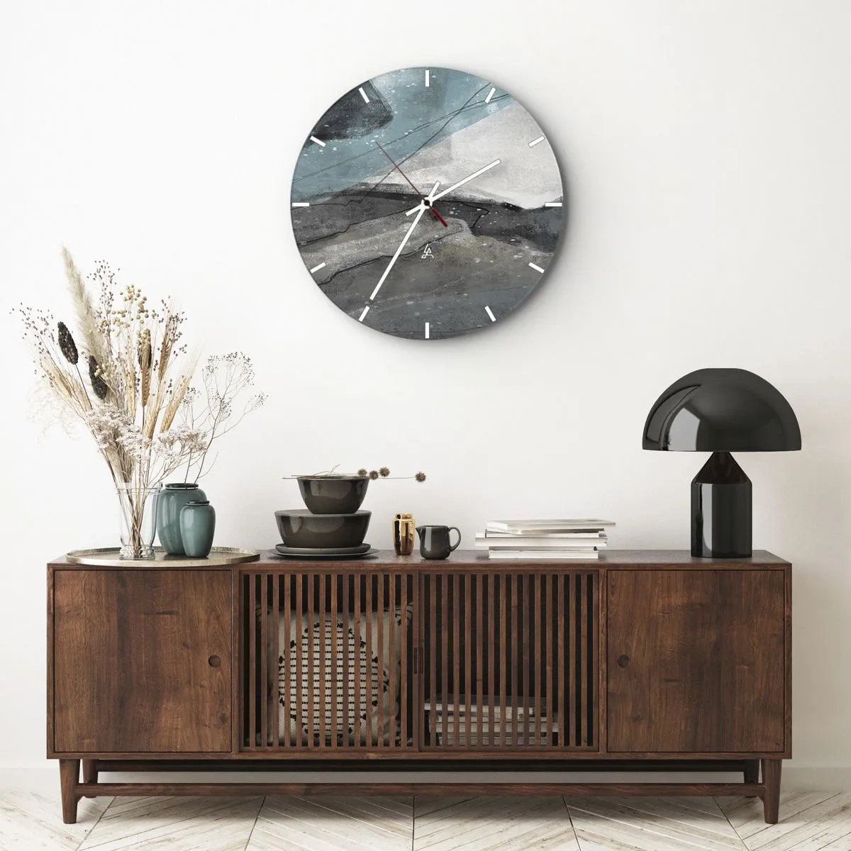 Wall clock - Clock on glass - Abstract: Rocks and Ice - 40x40 cm