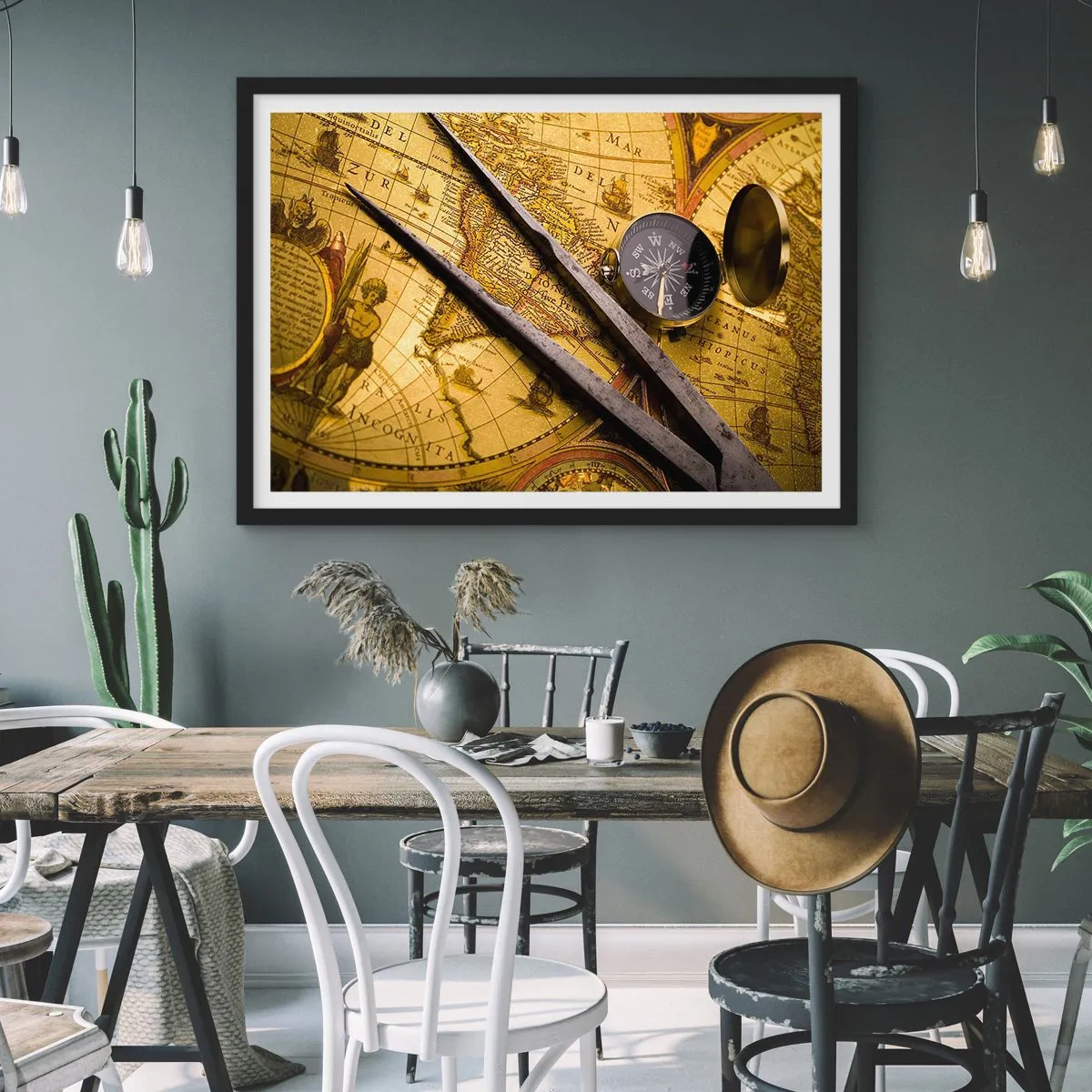 Poster in black frame - With a Compass through the Seas - 50x40 cm