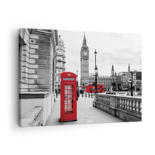 Canvas picture - A red telephone box with Big Ben in the background in London - 70x50cm - Undoubtedly London - Modern wall decoration for the living room and bedroom ARTTOR