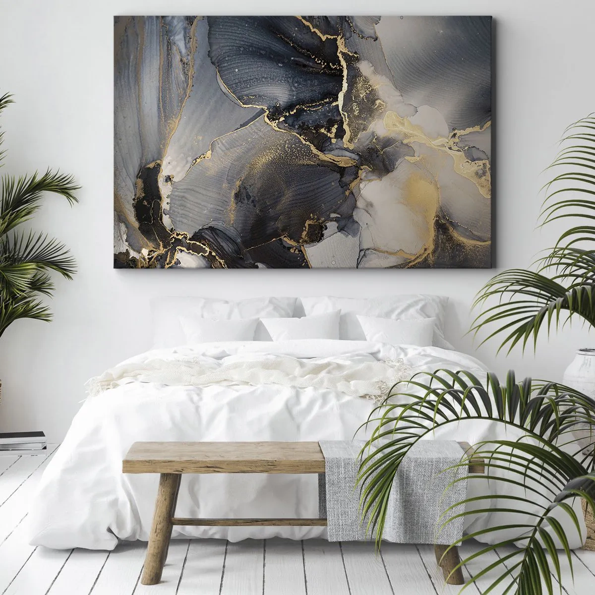 Canvas picture - Abstract gold and gray on canvas - 70x50cm - Life of a Stone - Modern wall decoration for the living room and bedroom ARTTOR