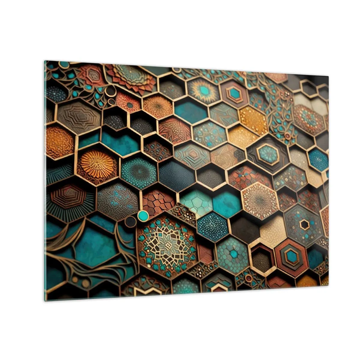 Glass picture - Mosaic with geometric patterns in an oriental style - 70x50cm - Arabic Ornaments - Variation - Modern wall decoration for the living room and bedroom ARTTOR