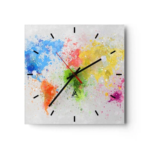 Wall clock - Clock on glass - All the Colours of the World - 30x30 cm