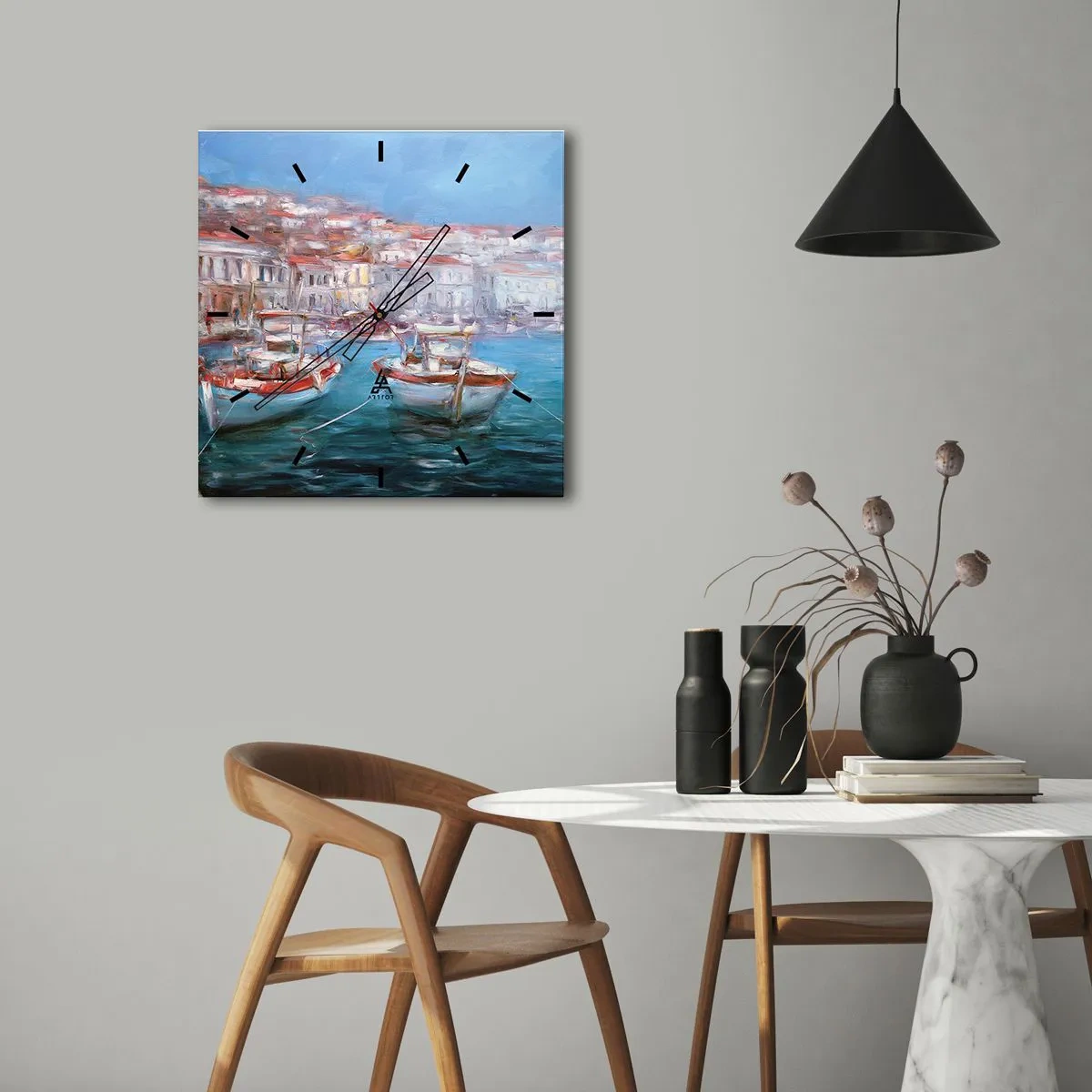 Wall clock - Clock on glass - Italian Bay - 40x40 cm