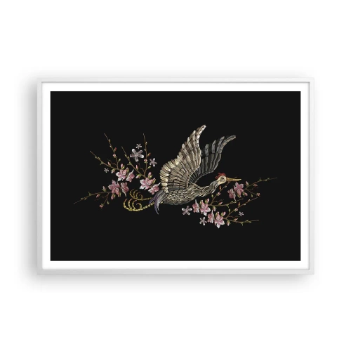 Poster in white frmae - Exotic, Embroidered Bird - 100x70 cm